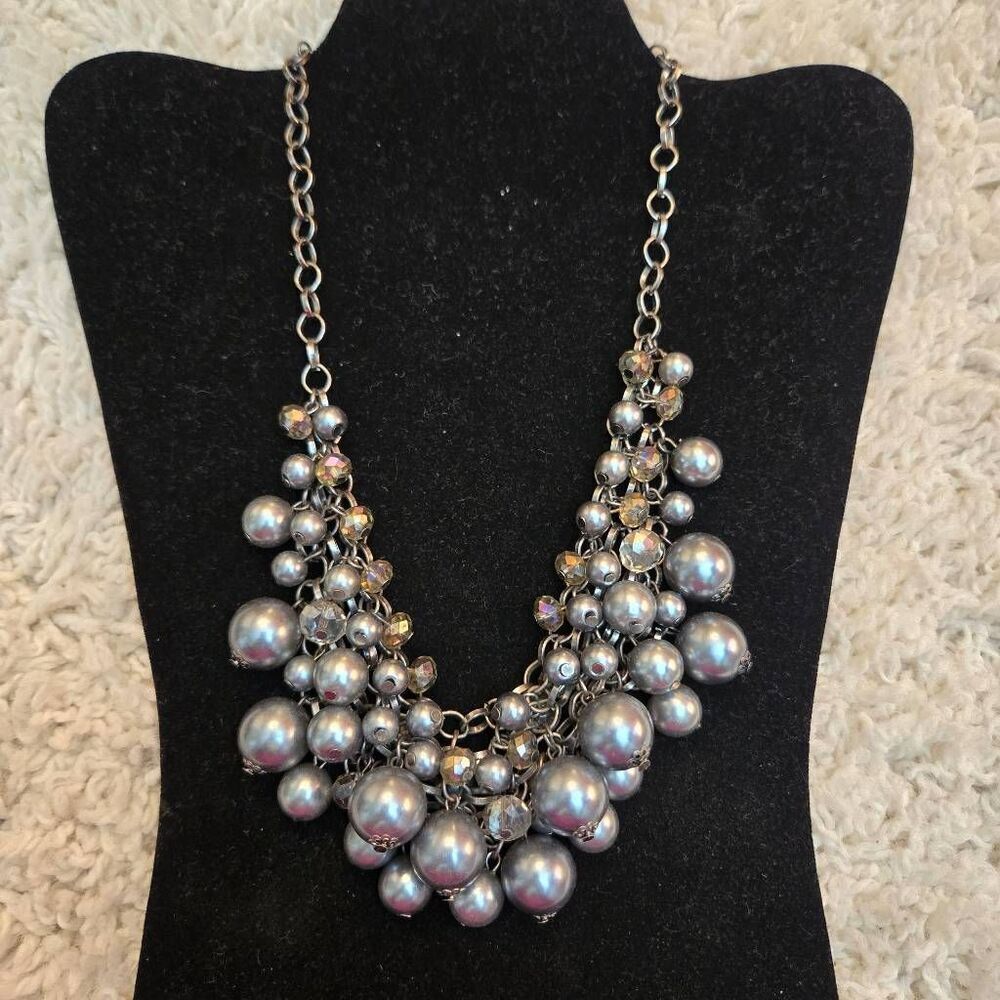 Silver Grey Pearl Cluster Necklace